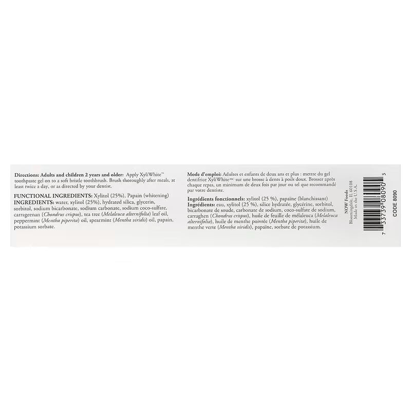 NOW Foods Solutions XyliWhite Toothpaste Gel – RefreshMint (6.4 oz / 181 g)